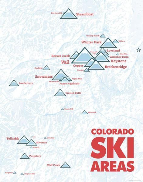 Illustration of a map of Colorado ski resorts